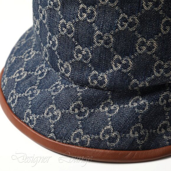 NEW GUCCI GG Monogram Denim Leather Trim Bucket Hat Size M / 58 cm - Picture 5 of 10